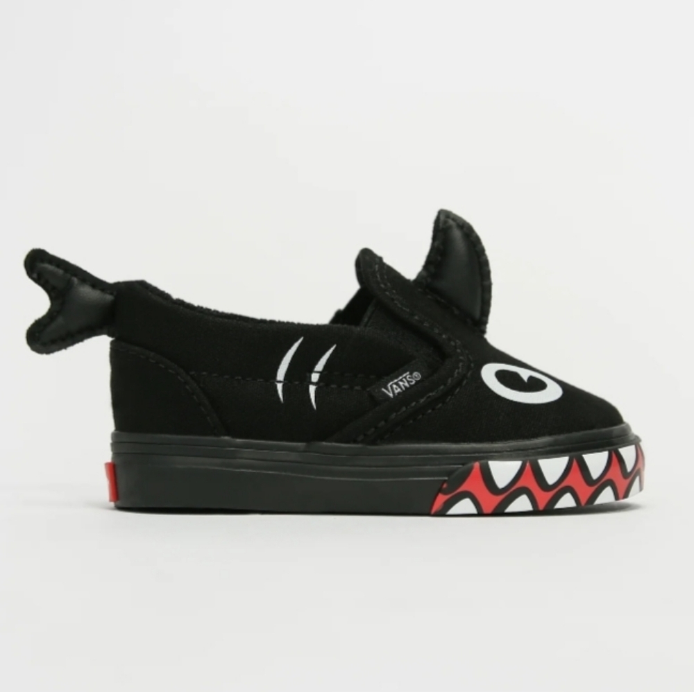 Vans X Shark Week Discovery Toddler Slip On V Sneakers, Phin Black, Sz 9 - Picture 1 of 10